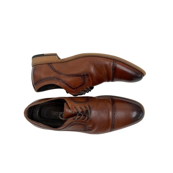 Mens Stacy Adams Sz 10M Lace Up Oxford Cap Toe Brown $120 Leather Shoes 6782 GUC - Picture 1 of 8